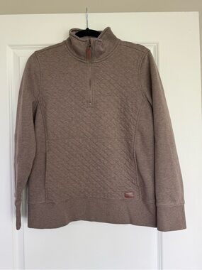 L.L. Bean Women's Quilted Quarter-Zip Pullover in Beige Tan size Medium Petite